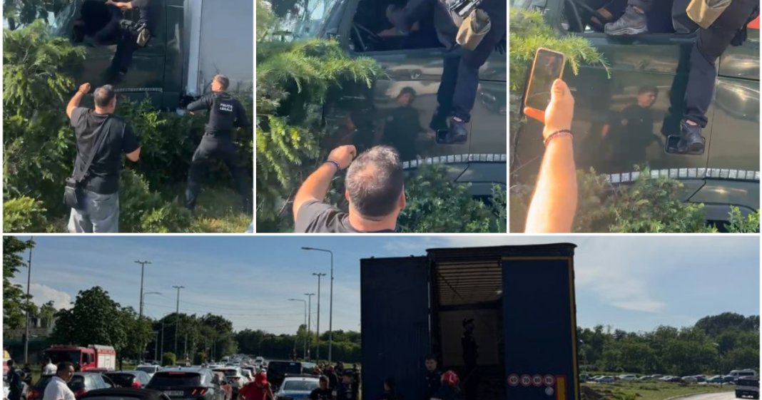 Polițiștii locali au aplicat spray cu gaz lacrimogen și au atacat șoferul TIR-ului care a scăpat de sub...