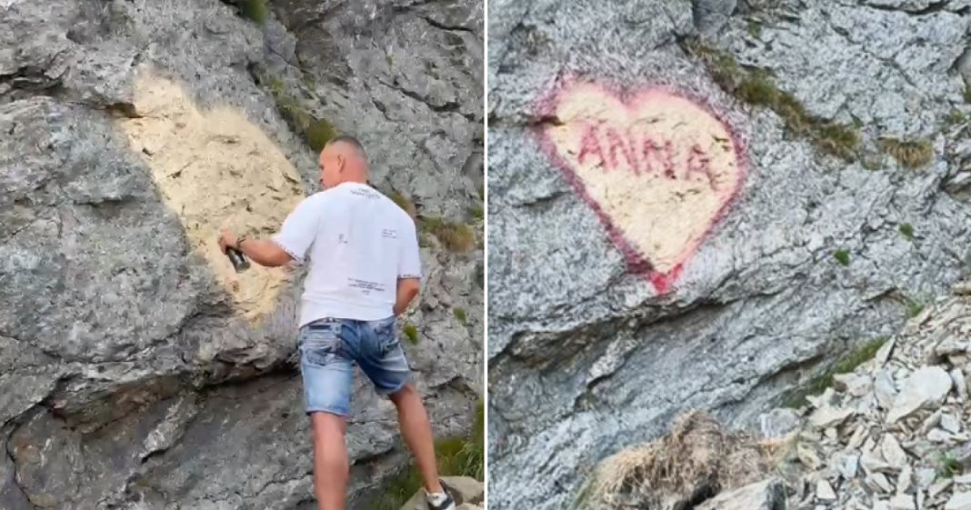 Identitatea persoanei de sex masculin care a „creat” o declarație de iubire pe o stâncă de pe Transfăgărășan a fost făcută publică...